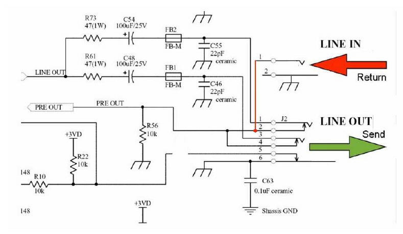 Schaltung für einen Send-/Return-Weg im VOX VT-50 Amp